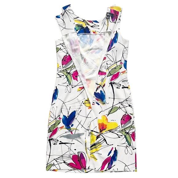 AGB Abstract Floral Pattern Sheath Dress Size 6 White Pink Fuchsia Yellow Blue - Picture 5 of 7